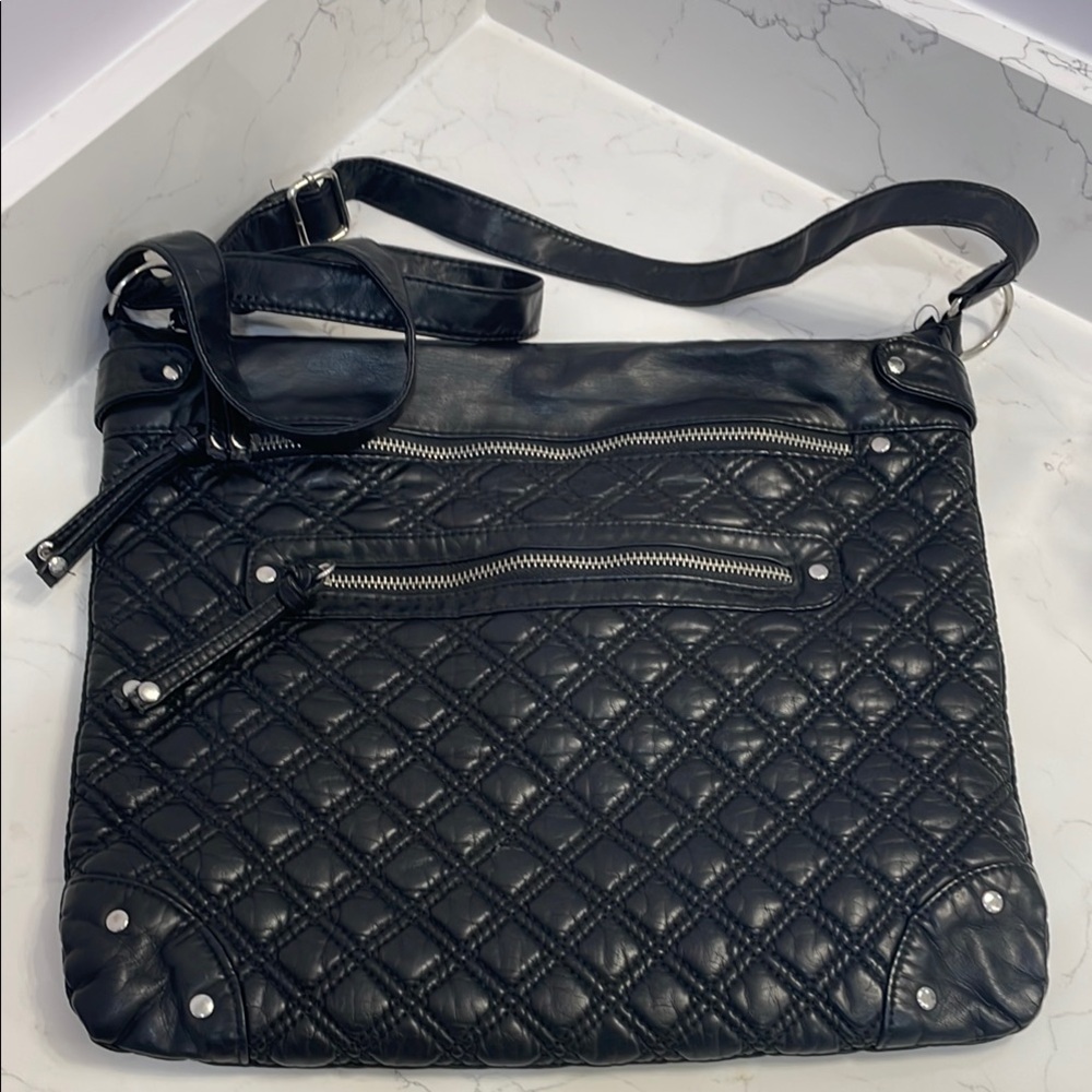 Black Soft Leather Quilted Shoulder Bag
